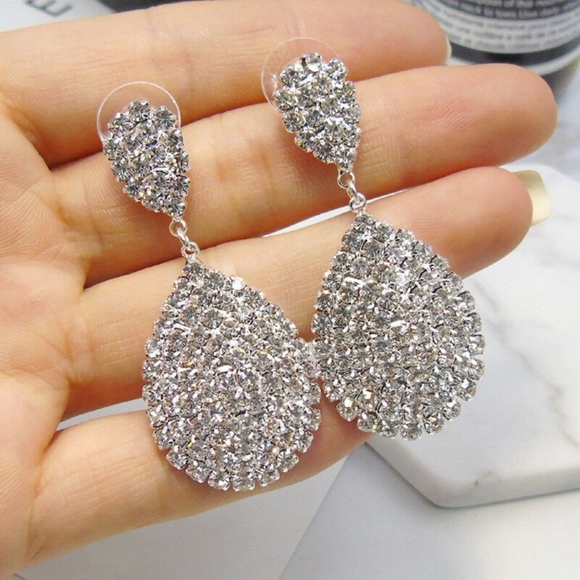 Teardrop Zirconia Crystal Drop Silver Earrings - Picture 1 of 6